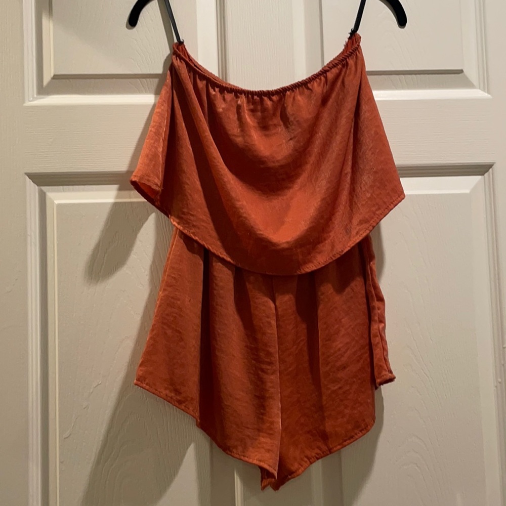 Copper/Orange Satin Honey Punch romper. Sooo cute. size small